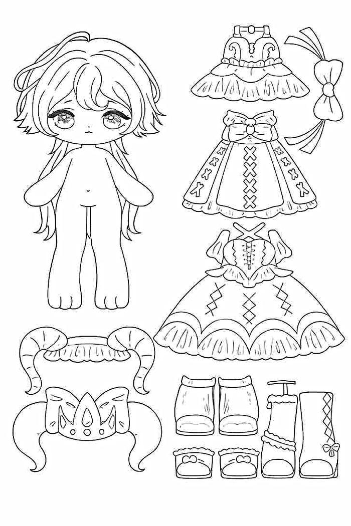 Ảnh tô màu búp bê giấy chibi mang vẻ ngoài duyên dáng