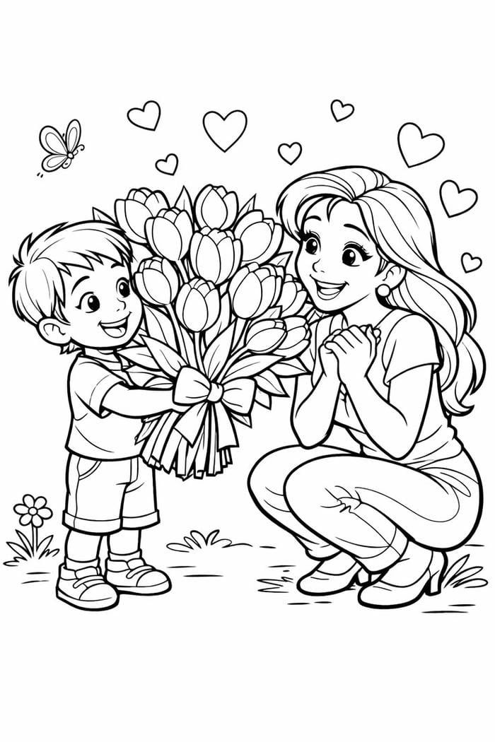 Ảnh tranh tô màu 8-3 với hình minh họa ngày Quốc tế Phụ nữ