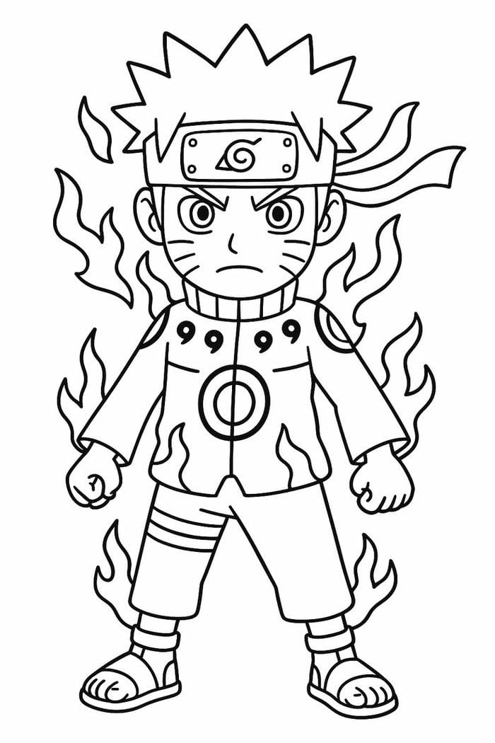 Ảnh tranh tô màu Naruto cầm kunai trong tư thế chiến đấu