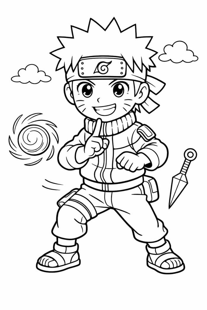 Ảnh tranh tô màu Naruto đang thực hiện nhẫn thuật