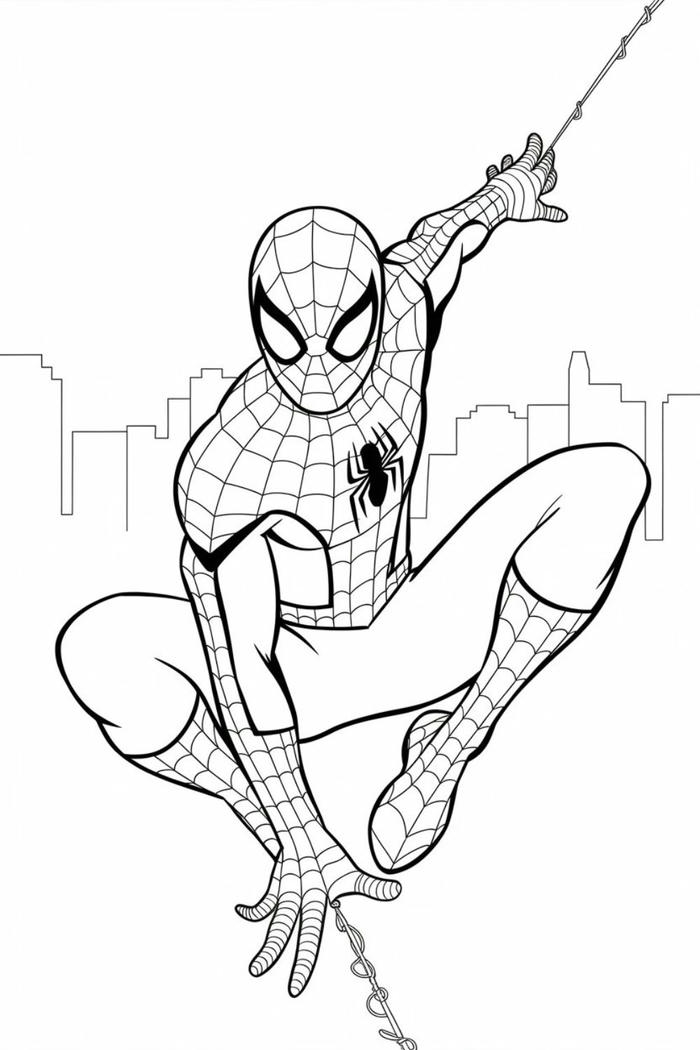 Ảnh tranh tô màu Spider Man siêu nhân đang nhào lộn.