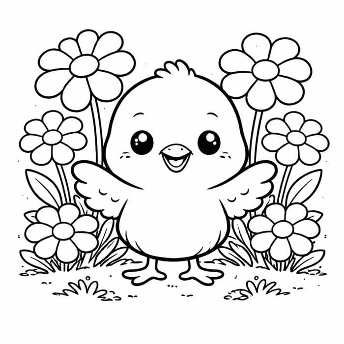 Ảnh tranh tô màu con gà con đơn giản cho bé tập tô