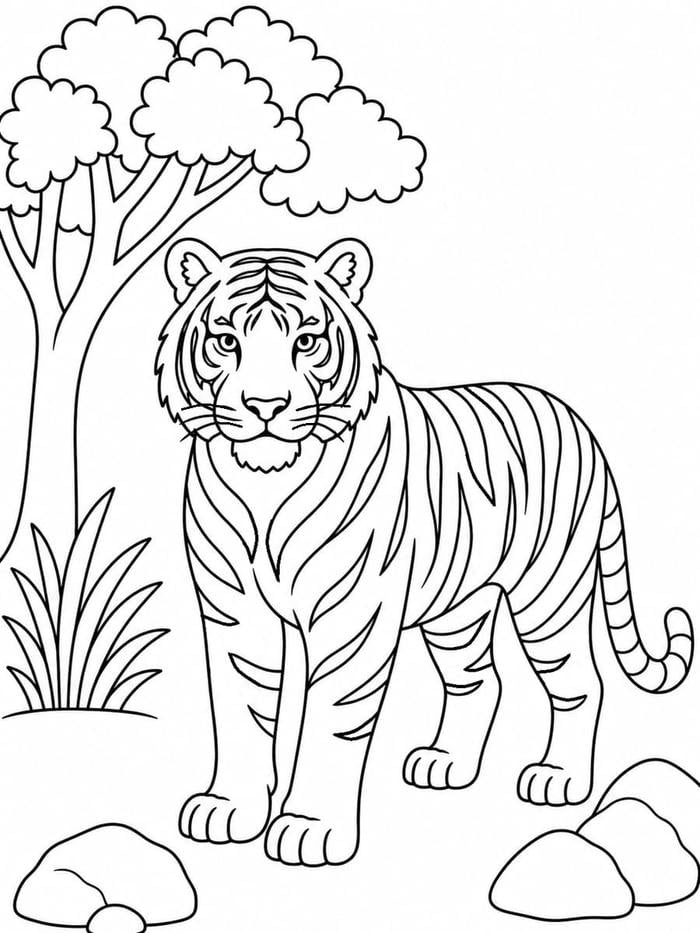 Ảnh tranh tô màu con hổ phù hợp cho trẻ nhỏ