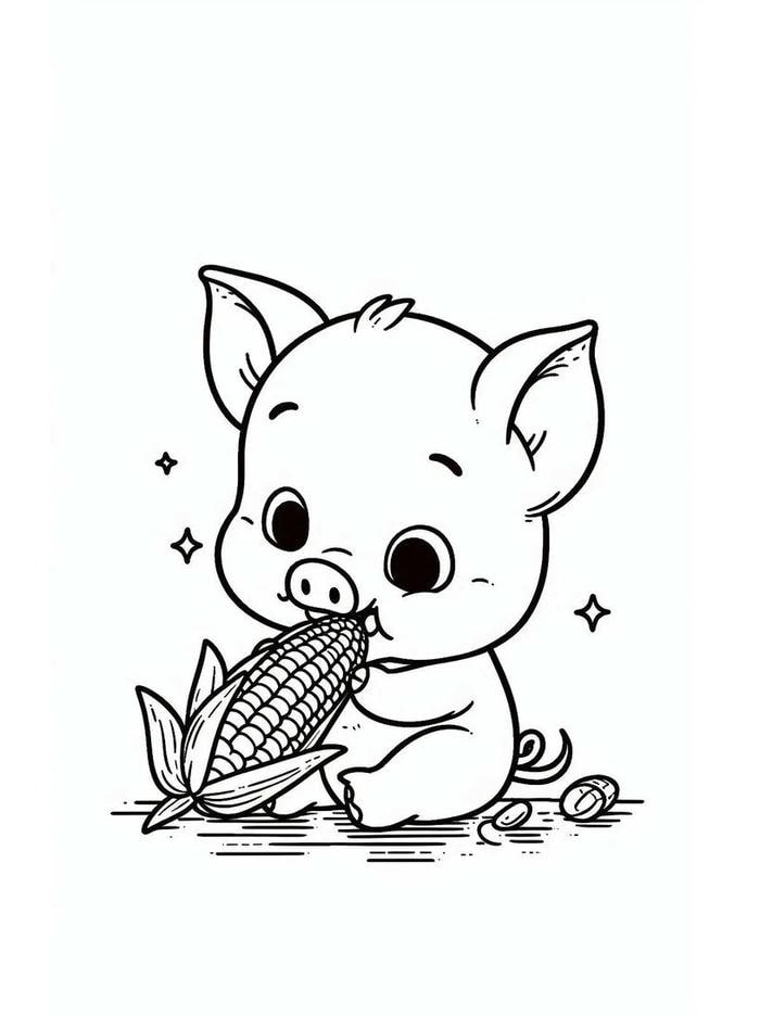 Ảnh tranh tô màu con lợn với chiếc đuôi xoăn đặc trưng