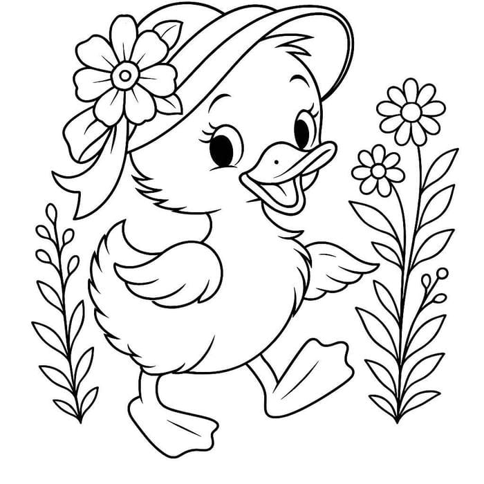 Ảnh tranh tô màu con vịt với hình vẽ đơn giản