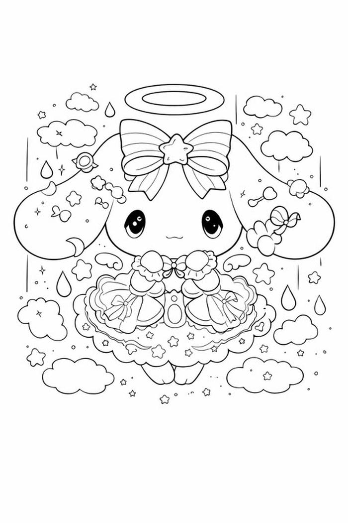Ảnh tranh tô màu sanrio đáng yêu chú gấu bông thiên thần