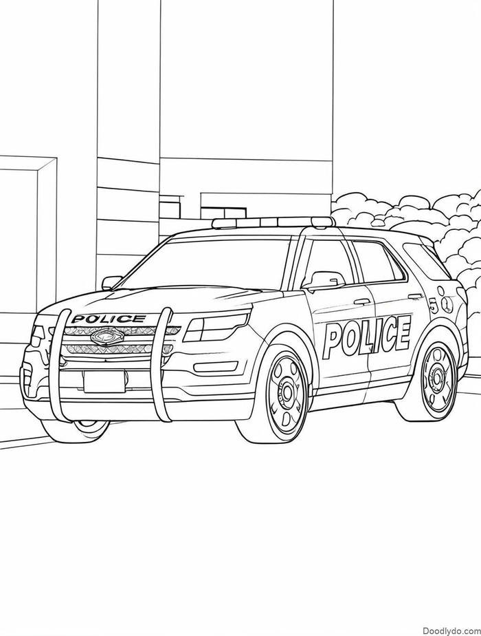 Ảnh tranh tô màu xe cảnh sát Ford Police đầy màu sắc