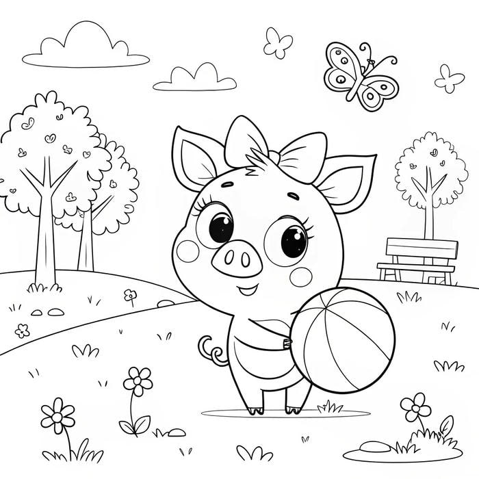 Đôi tai lớn nổi bật trên khuôn mặt chú heo trong tranh
