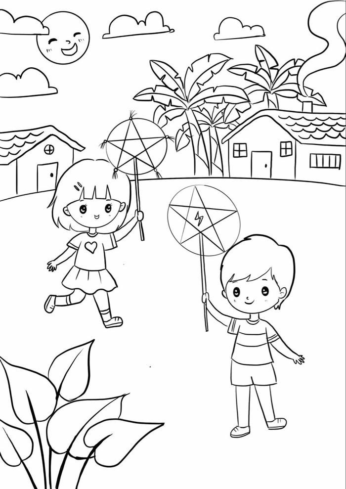 Hình ảnh tô màu trung thu có tạo hình đẹp