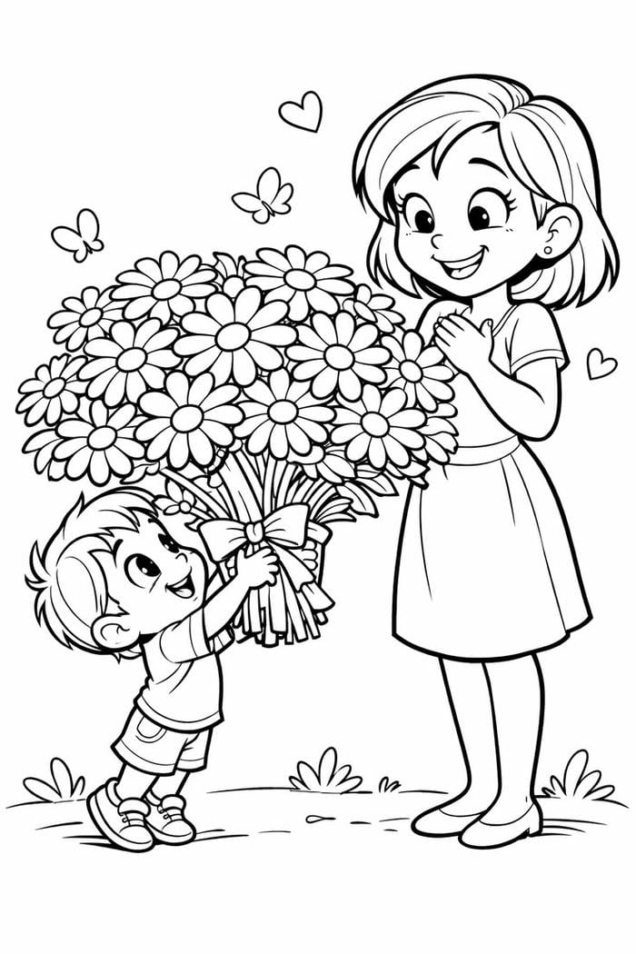 Hình ảnh tranh tô màu 8-3 ngộ nghĩnh dành cho bé