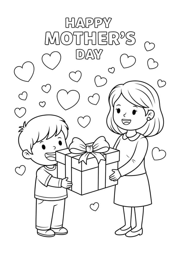 Hình ảnh tranh tô màu 8-3 với nhiều chi tiết gần gũi