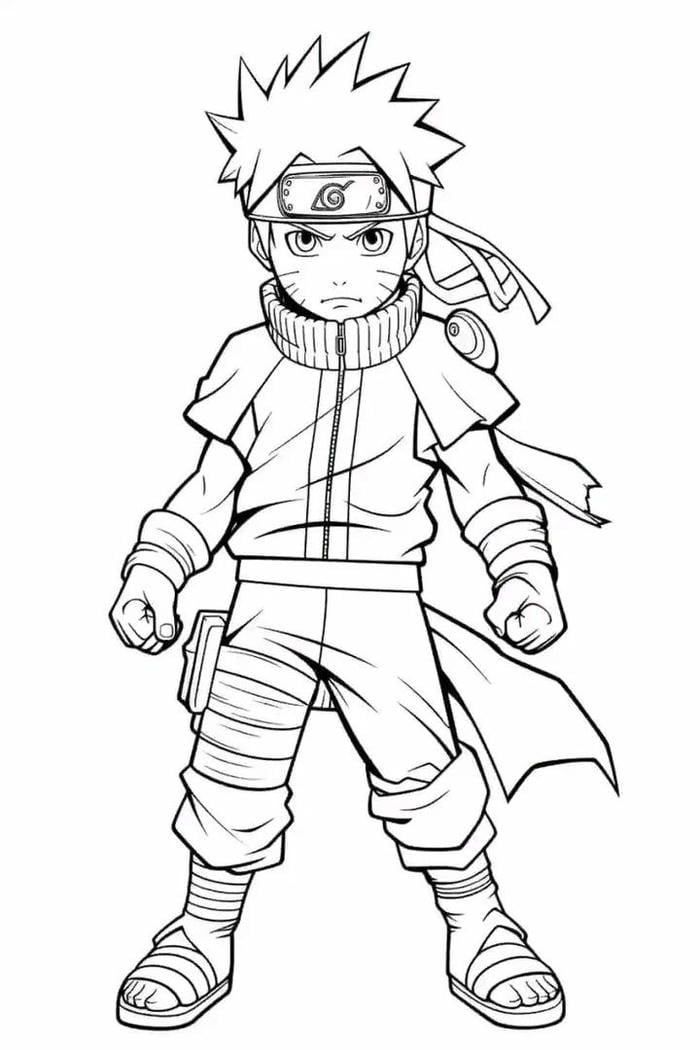 Hình ảnh tranh tô màu Naruto trong trang phục ninja quen thuộc