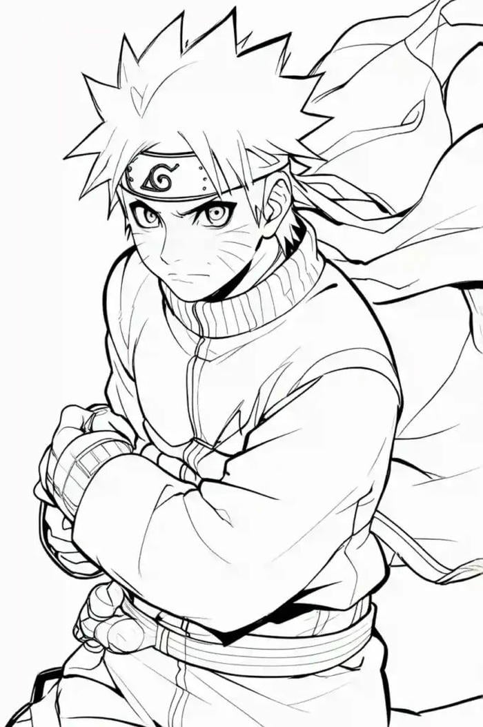 Hình ảnh tranh tô màu Naruto với phong thái ninja nổi bật