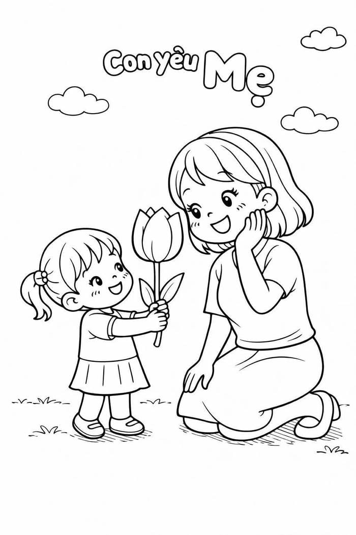 Hình minh họa gần gũi làm tranh tô màu 8-3 sinh động