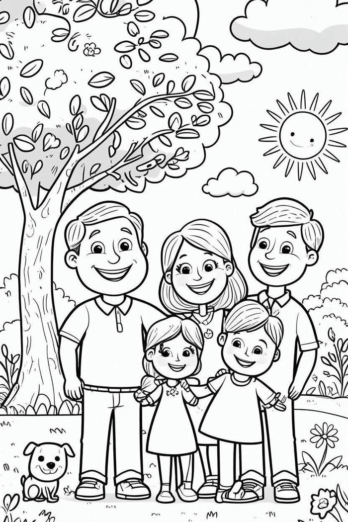 Hình minh họa gia đình với dáng vẻ hồn nhiên