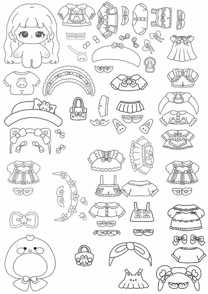 Hình tô màu pinterest paper doll búp bê giấy chibi đáng yêu