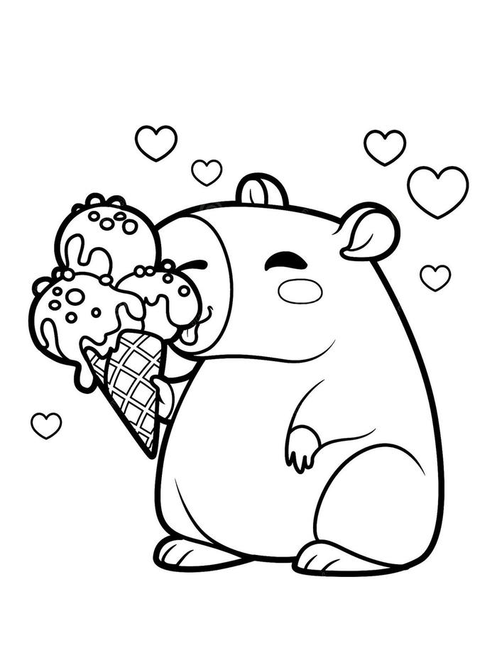 Hình tranh capybara tô màu với dáng tròn xinh
