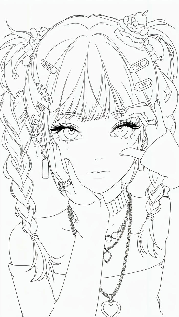 Hình tranh tô màu phong cách anime đáng yêu