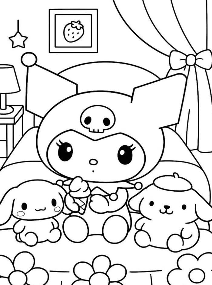 Hình tranh tô màu sanrio dễ thương Mừng sinh nhật Meruru