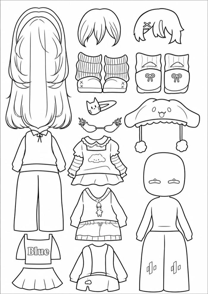 Hình vẽ búp bê giấy chibi phong cách pinterest đáng yêu
