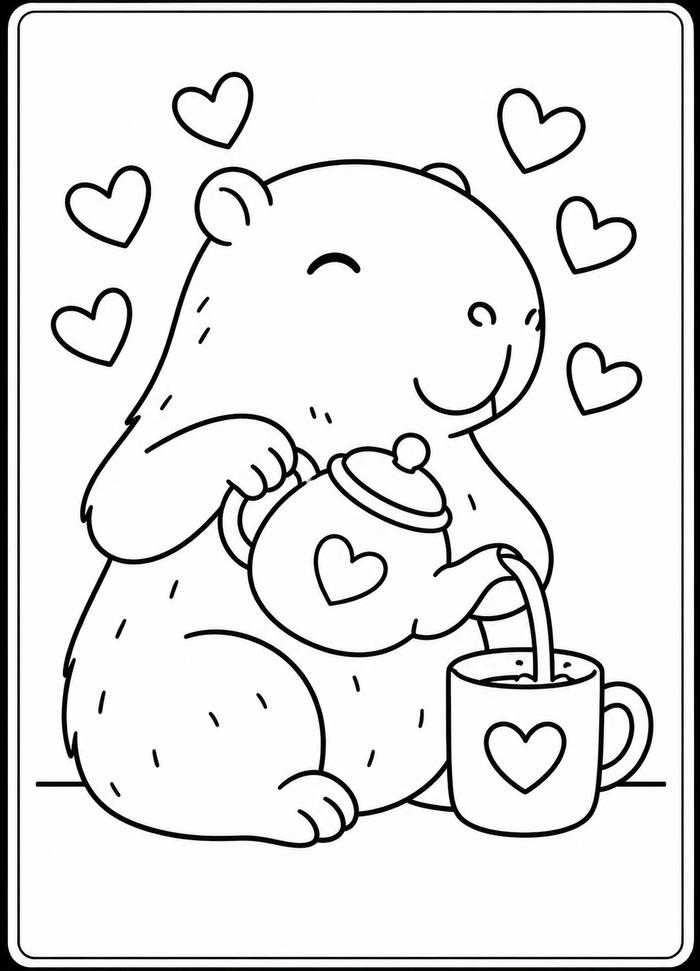 Mẫu capybara để tô có đường viền rõ ràng