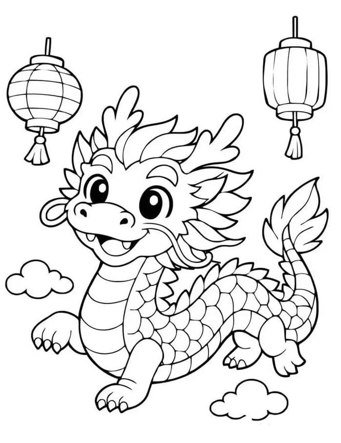 Mẫu hình rồng dễ in để trẻ thực hành tô màu