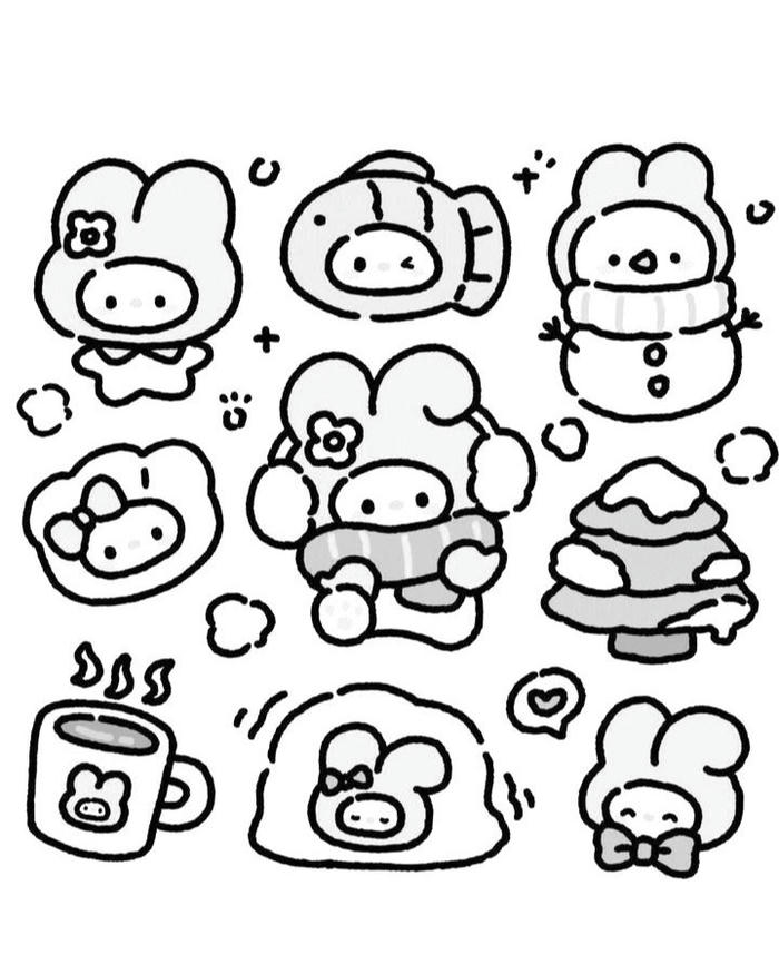 Mẫu sticker dễ thương với đường nét rõ ràng