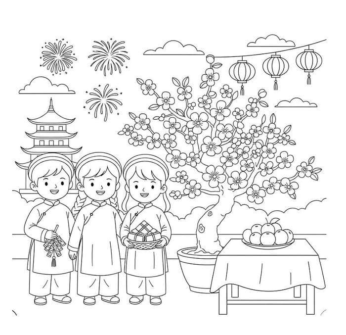 Mẫu tô màu mùa xuân dành cho bé