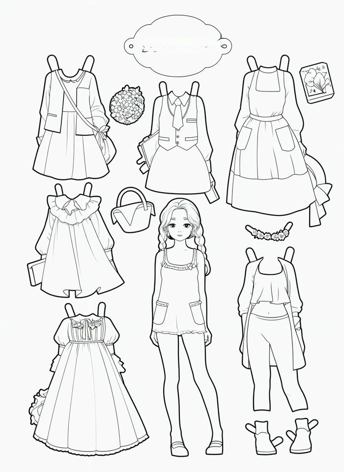 Mẫu tô màu paper doll búp bê chibi pinterest xinh xắn