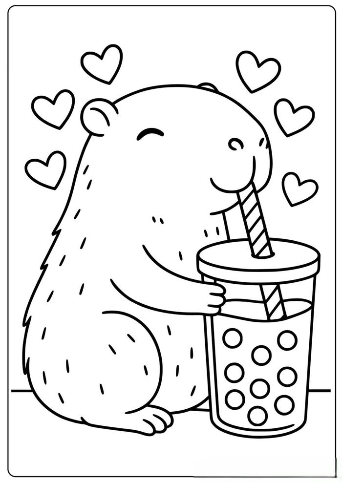 Mẫu tranh capybara tô màu với tạo hình mềm
