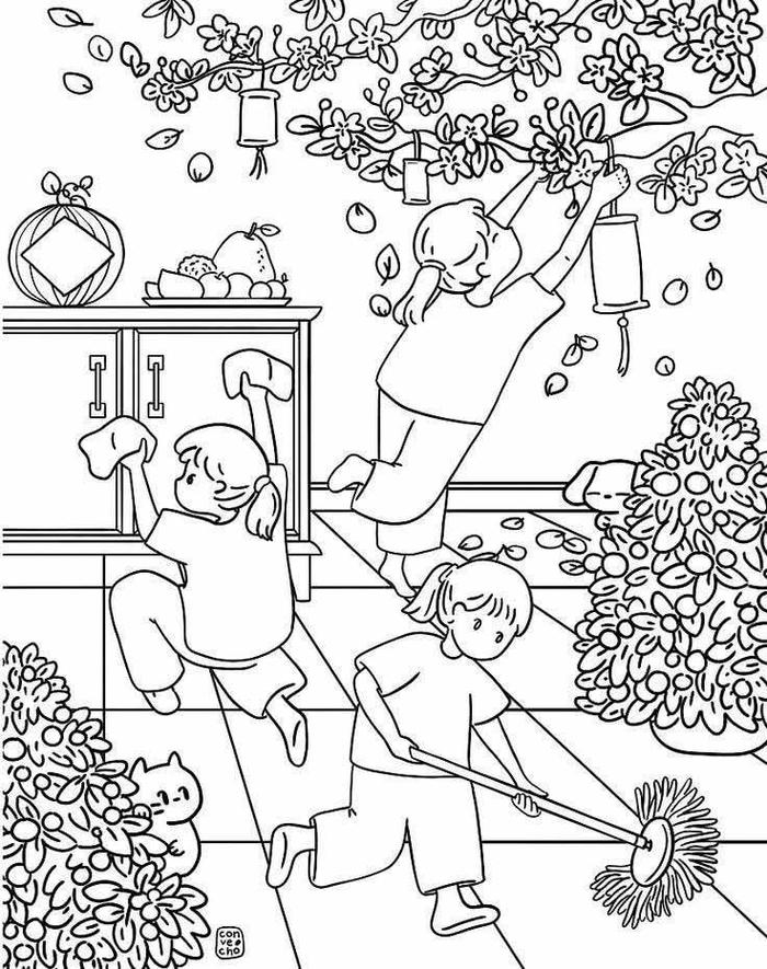 Mẫu tranh ngày tết mang nét xuân vui