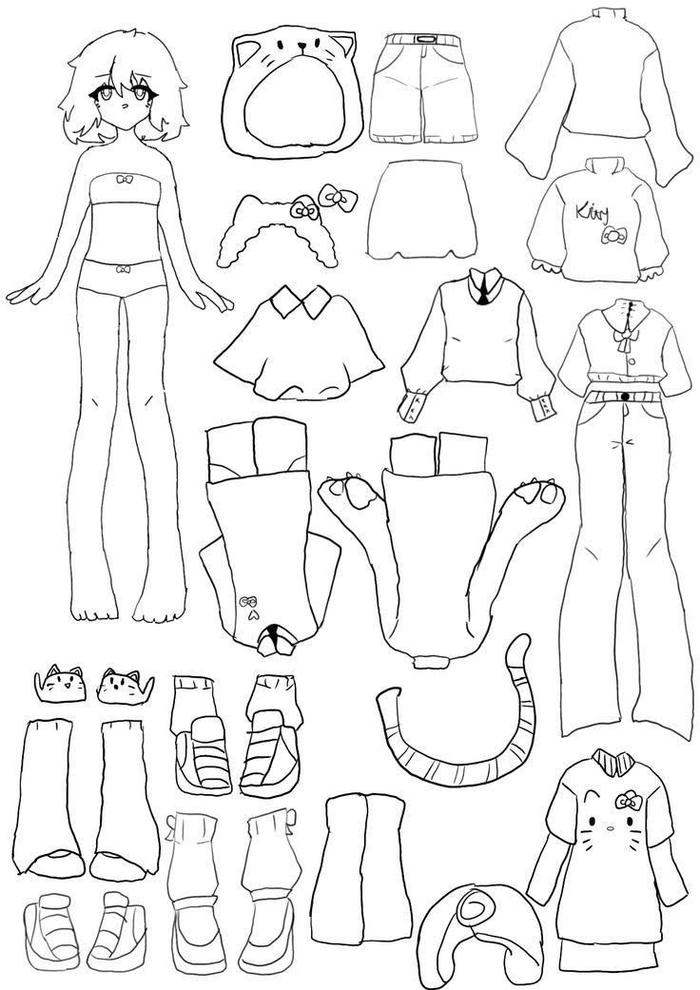 Mẫu tranh paper doll chibi dạng búp bê giấy dễ tô