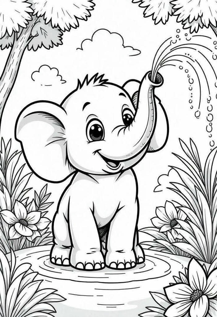 Mẫu voi hoạt hình giúp bé luyện tập tô