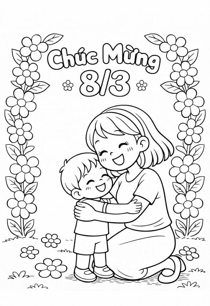 Sắc hoa và lời chúc tạo nên tranh tô màu 8-3
