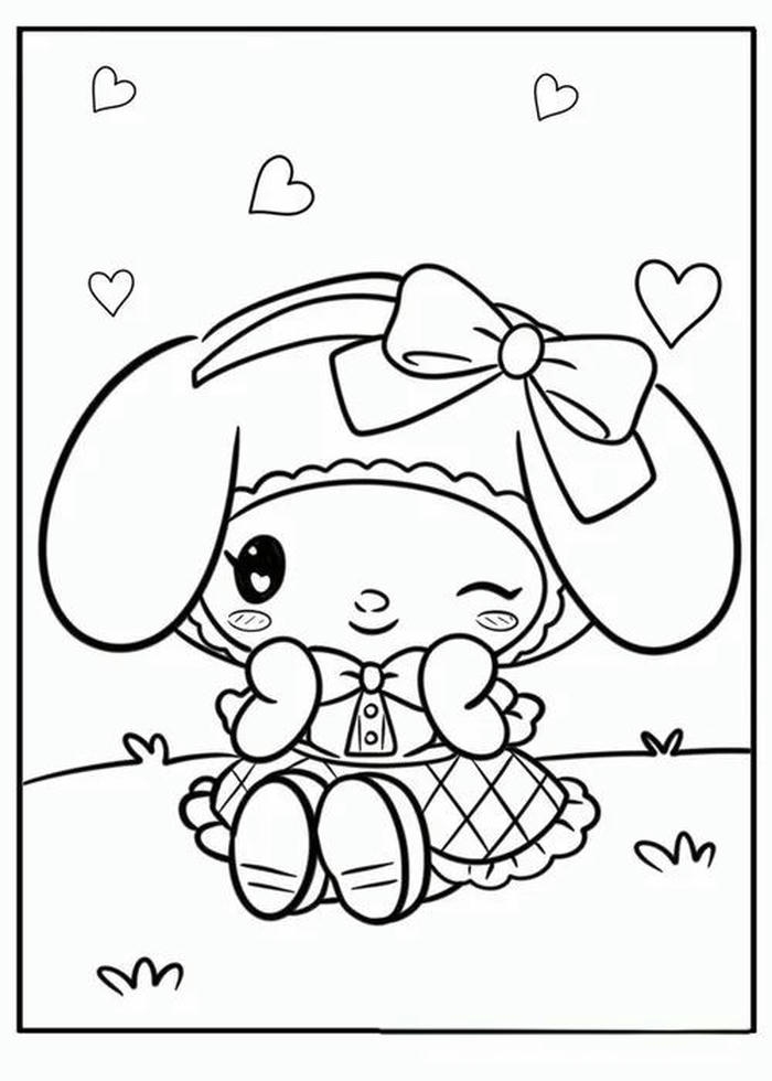 Tô tranh màu sanrio đáng yêu bé My Melody ngồi.