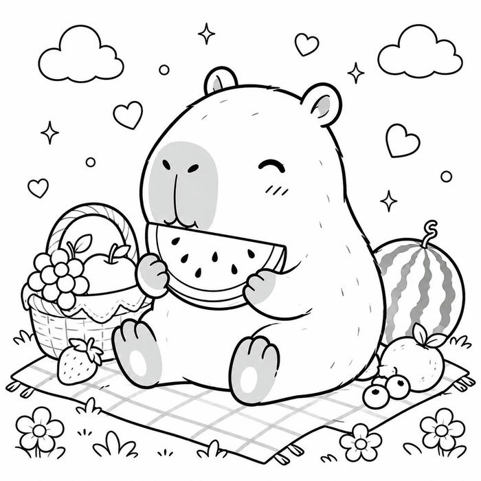 Tranh capybara đen trắng mang nét vẽ đơn giản
