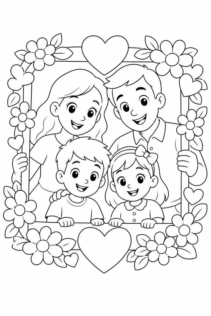 Tranh gia đình nhỏ với biểu cảm vui tươi
