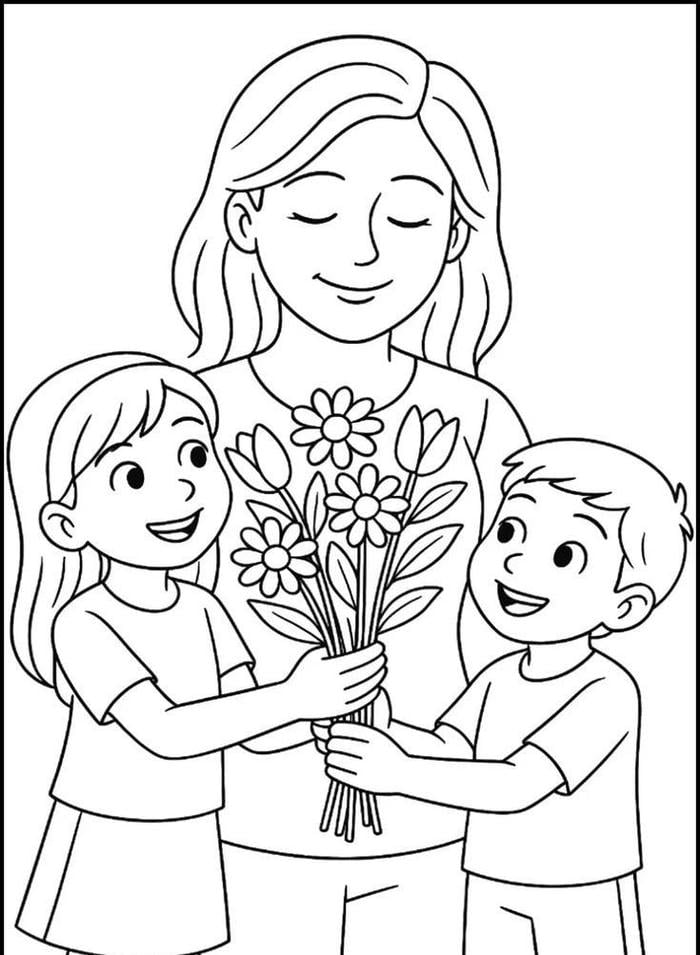 Tranh tô màu 8-3 thể hiện tình cảm dành cho mẹ
