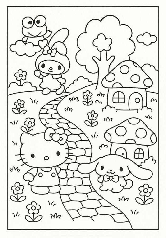 Tranh tô màu Sanrio đáng yêu với My Melody và các nhân vật.