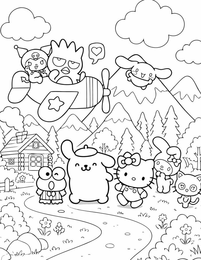 Tranh tô màu Sanrio vui nhộn với các nhân vật hoạt hình yêu thích
