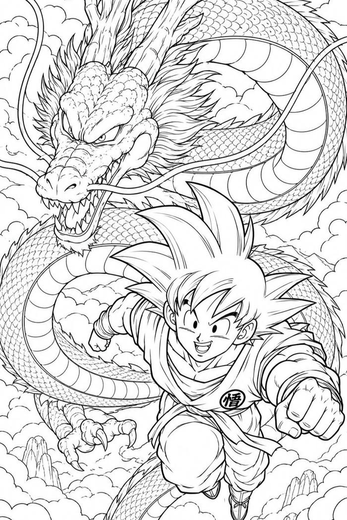 Tranh tô màu Songoku mang nét vẽ đơn giản