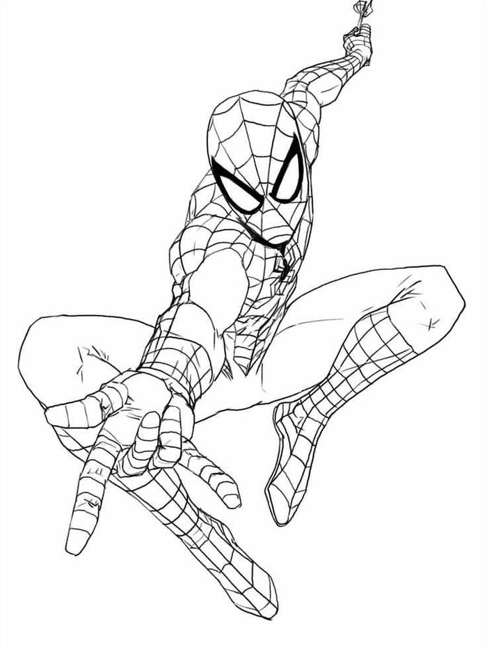 Tranh tô màu Spider Man đang đu người trên mạng nhện