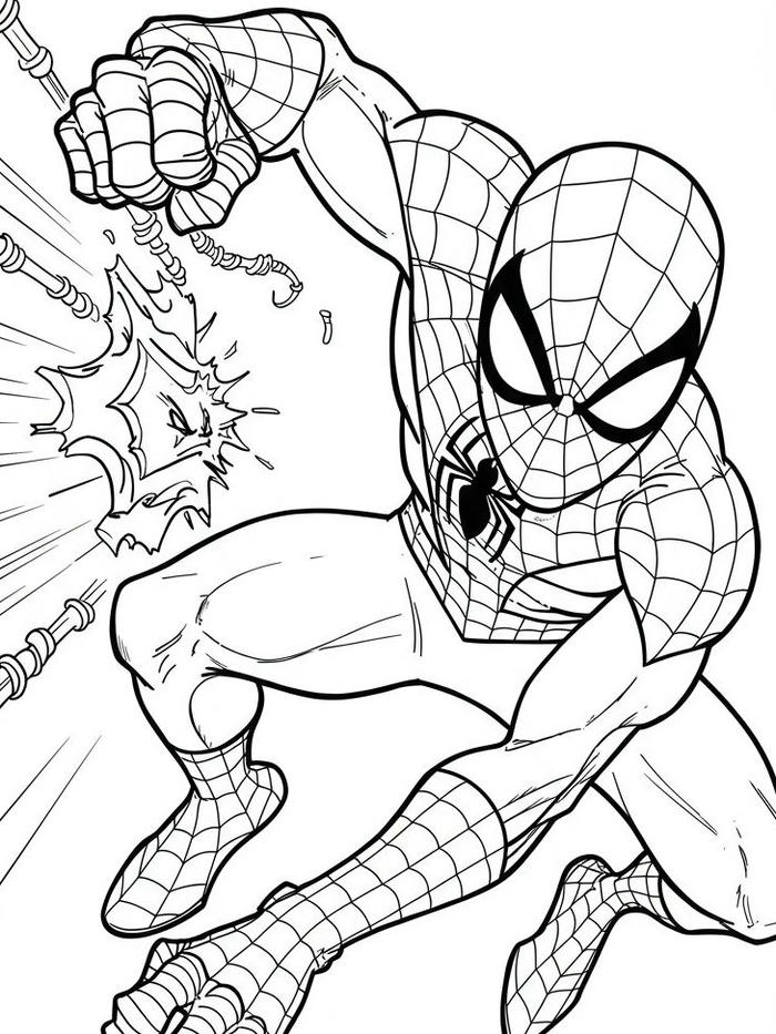 Tranh tô màu Spider Man mạnh mẽ đang di chuyển năng động