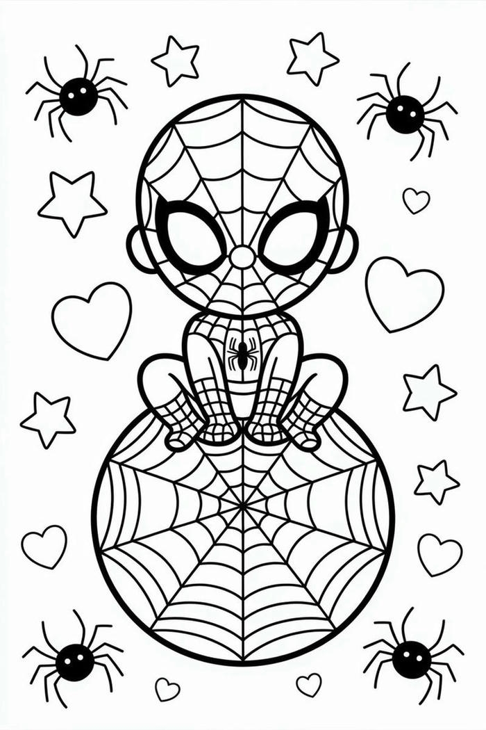 Tranh tô màu Spider Man ngộ nghĩnh đáng yêu cho trẻ em
