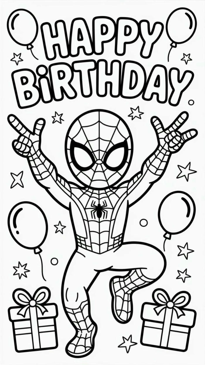 Tranh tô màu Spider Man sinh nhật đáng yêu và vui nhộn