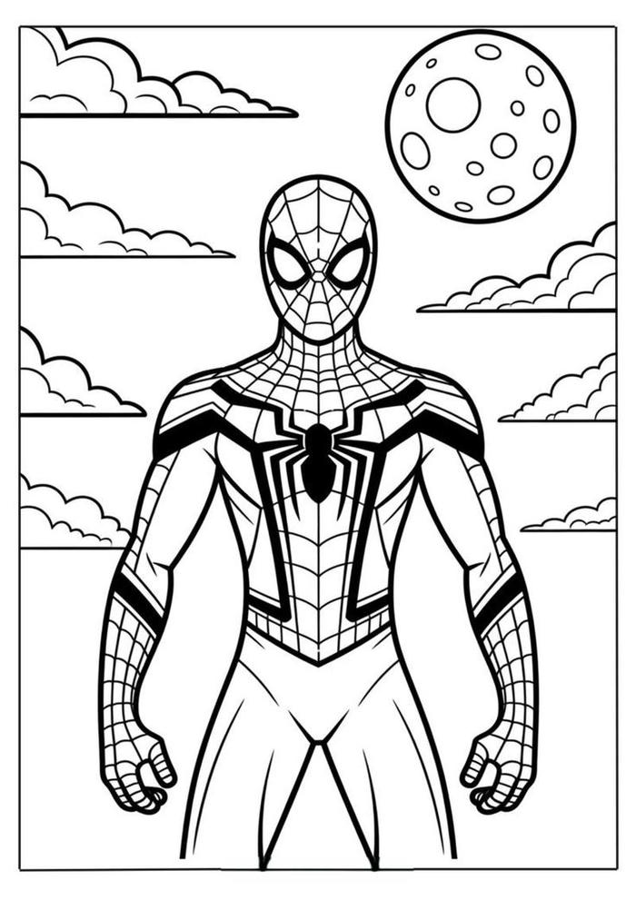 Tranh tô màu Spider Man trên nền đêm đầy sao