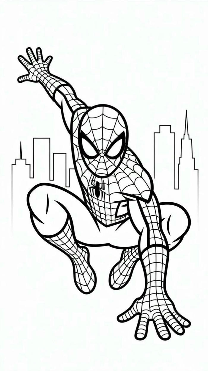 Tranh tô màu Spider Man trên nền thành phố New York
