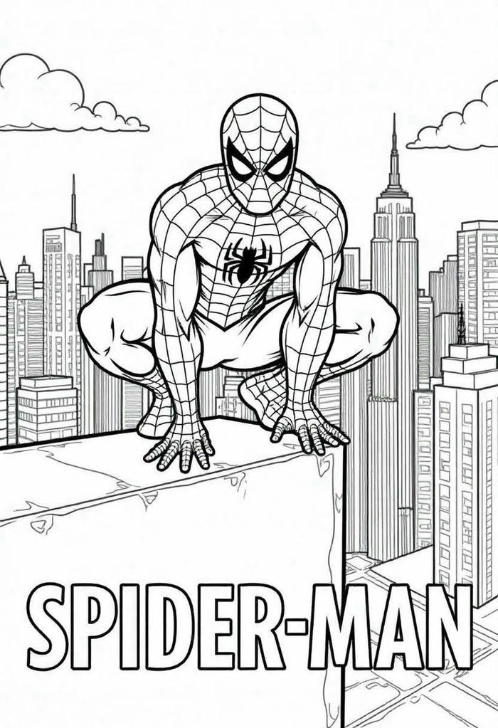 Tranh tô màu Spider-Man trên nền thành phố hiện đại