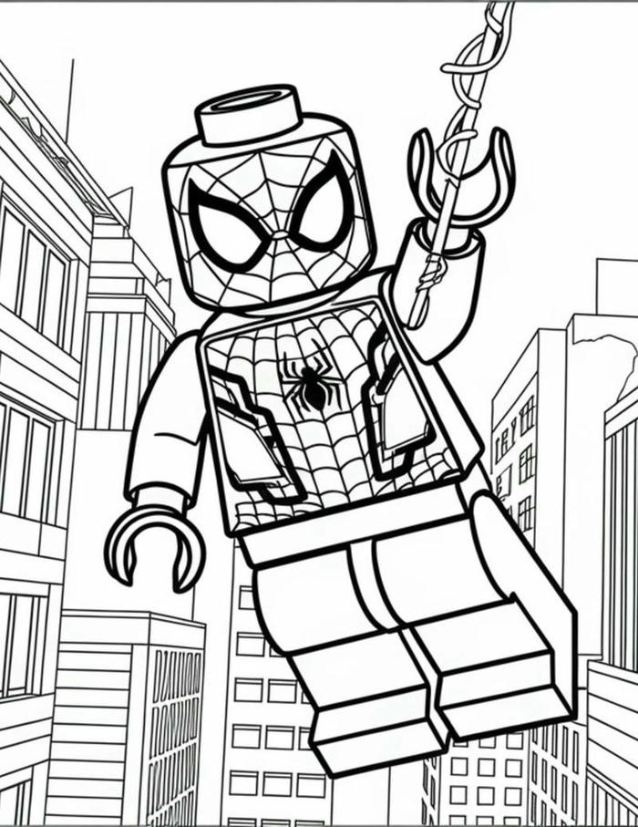 Tranh tô màu Spiderman trên nền thành phố hiện đại