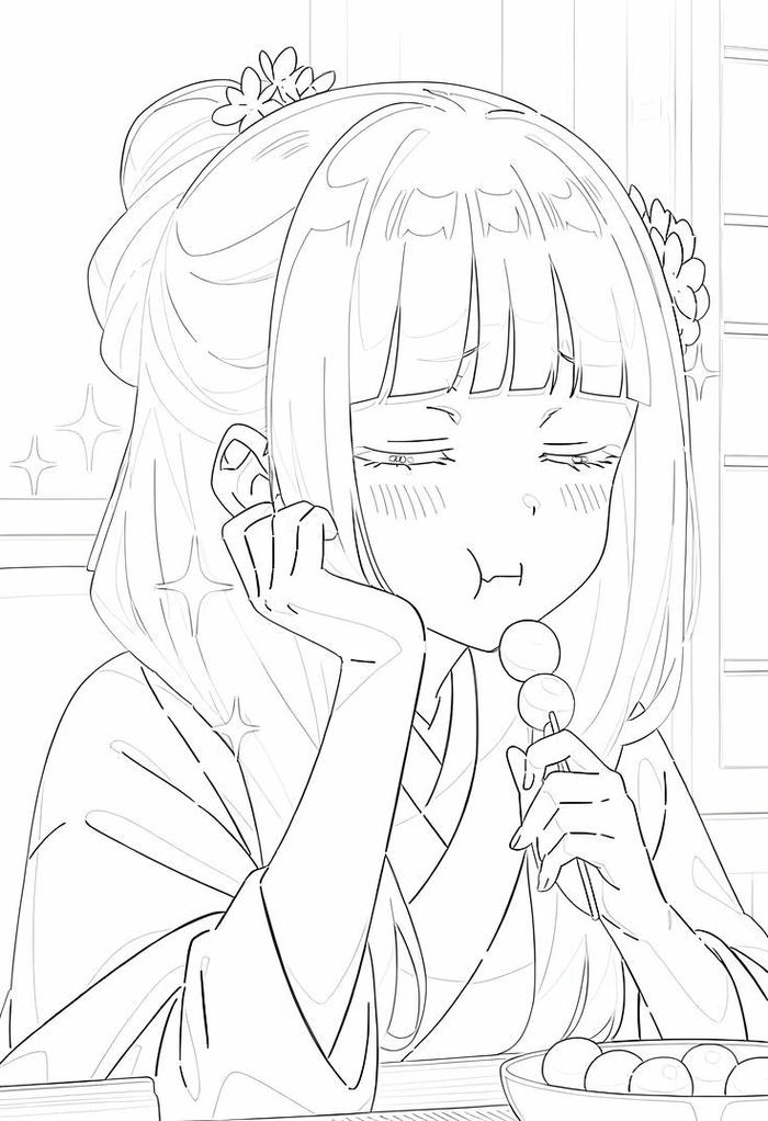 Tranh tô màu anime cute có tạo dáng duyên dáng